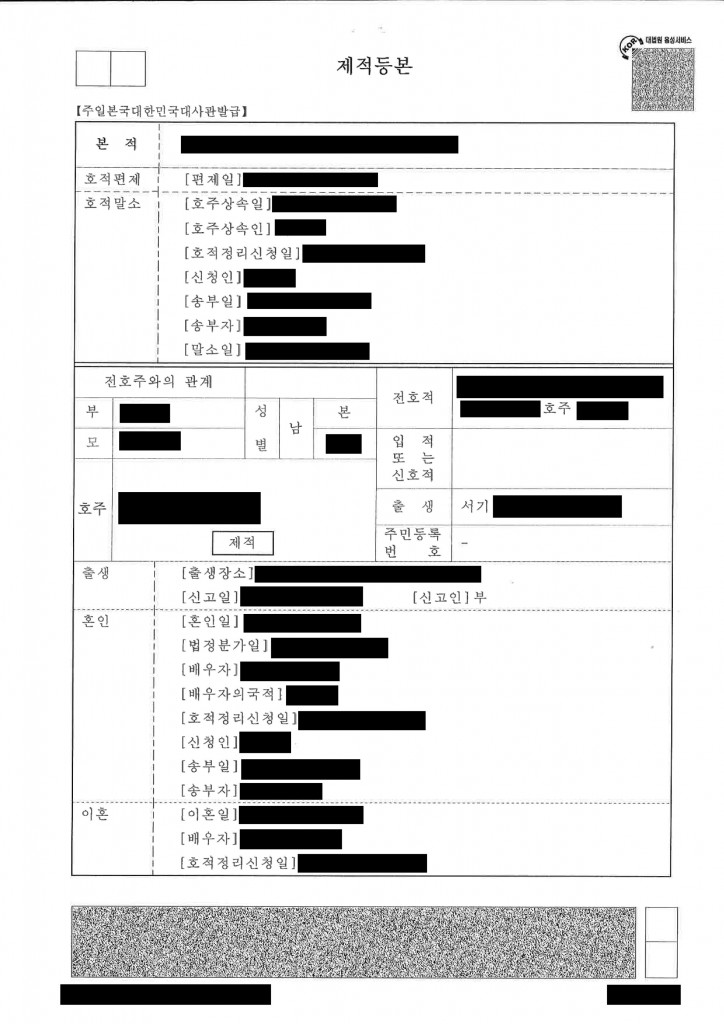 帰化申請用の「身分関係を証する書面」とは―韓国の方　【除籍謄本　제적등본】